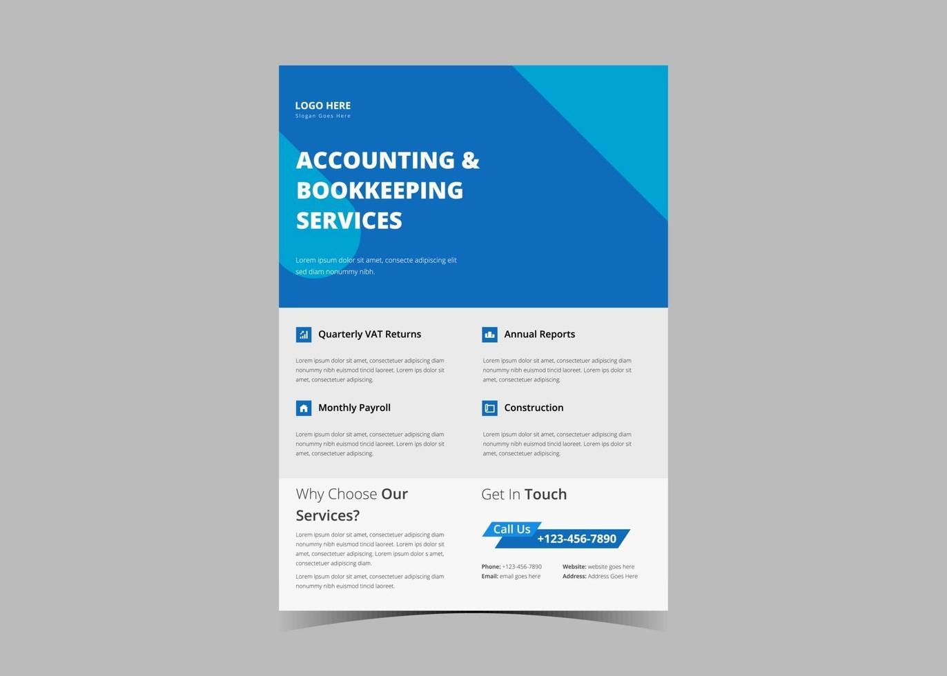 Accounting and bookkeeping service flyer template. vector