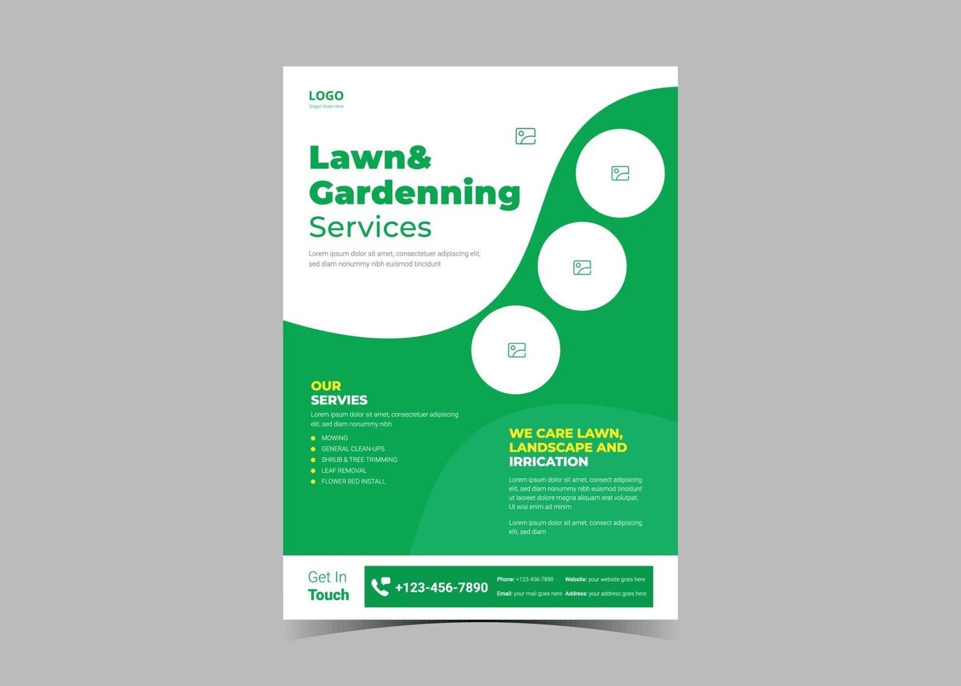 Lawn and gardening service flyer design template vector