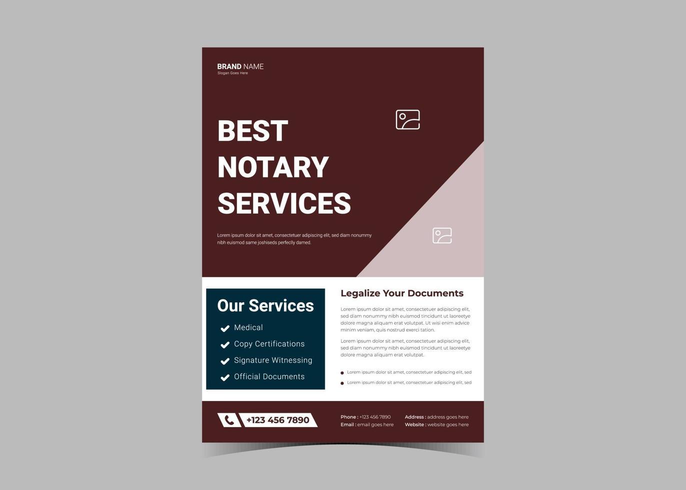 Notary service flyer template design. Lawyer notary serviceS vector