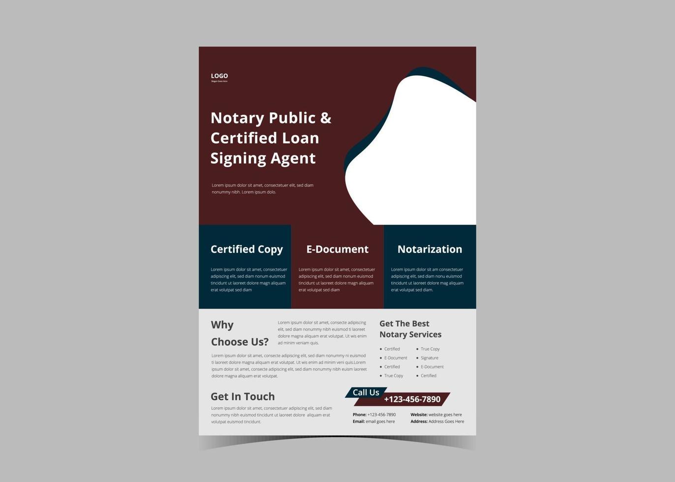 Notary service flyer template design. Lawyer notary serviceS vector