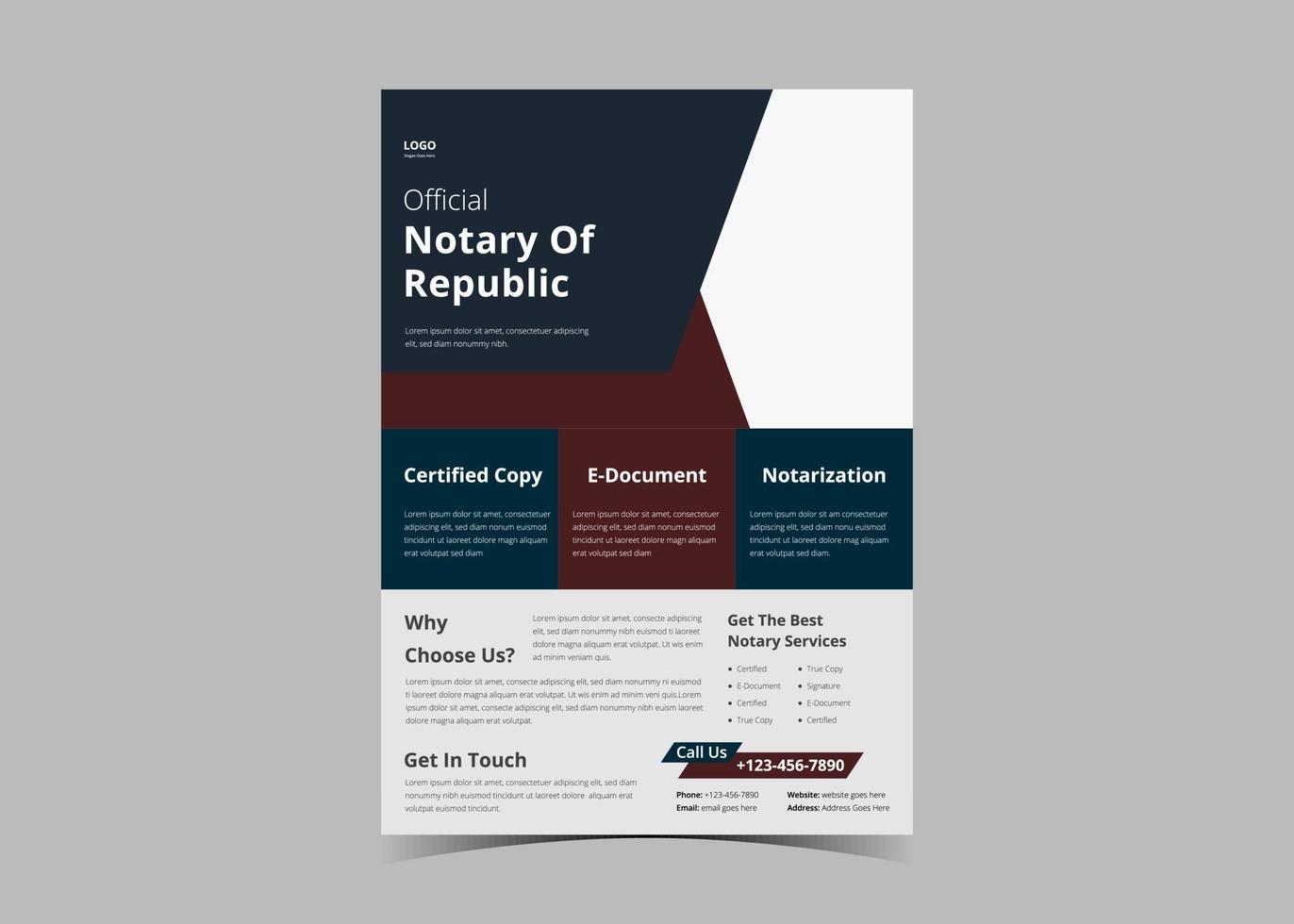 Notary service flyer template design. Lawyer notary serviceS vector