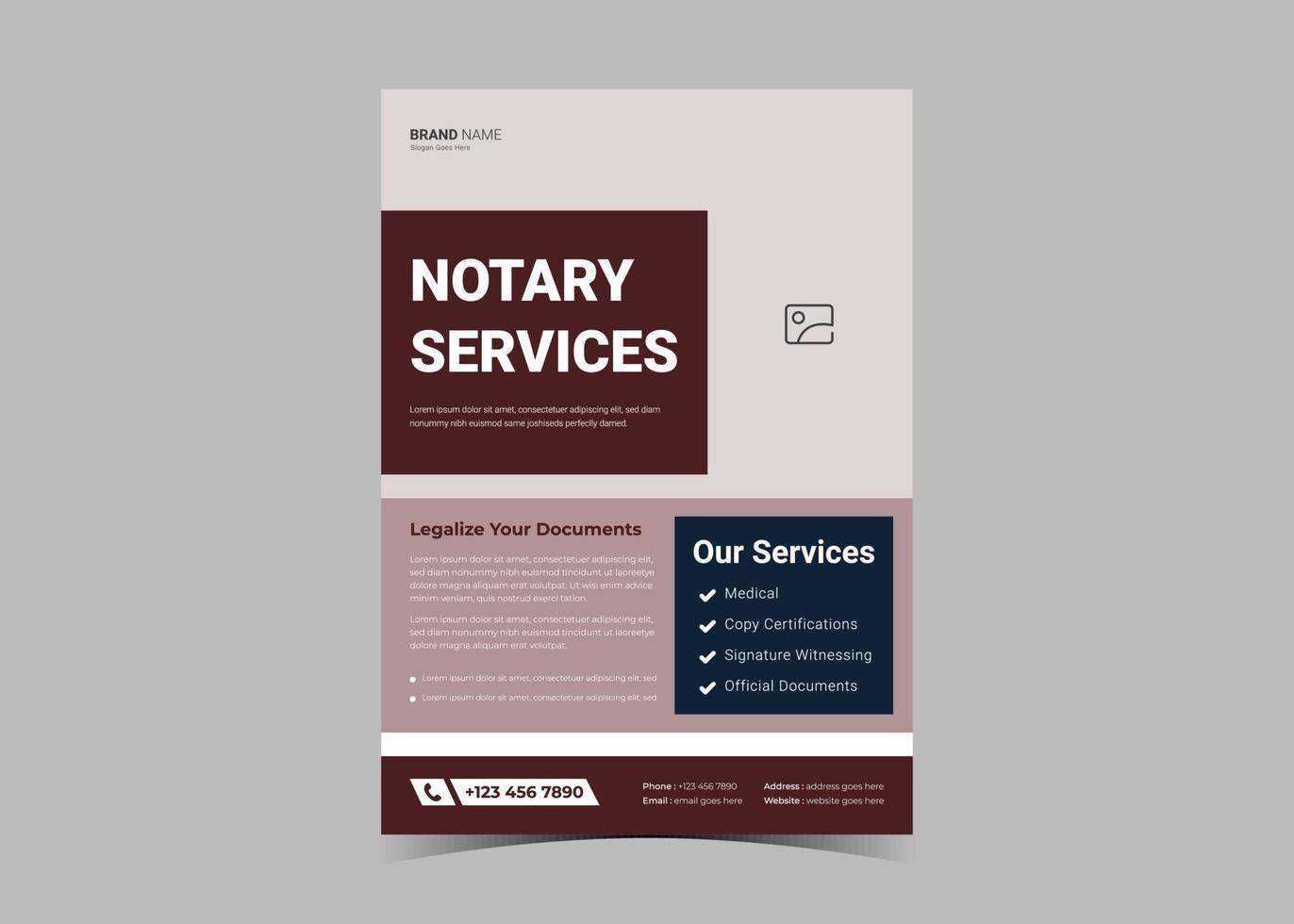 Diseño de plantilla de volante de servicio notarial. servicios de notario abogado vector