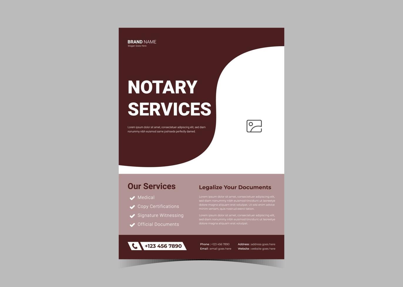 Diseño de plantilla de volante de servicio notarial. servicios de notario abogado vector