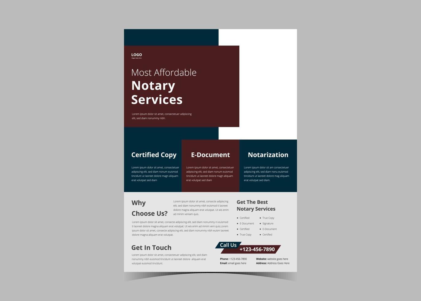 Notary service flyer template design. Lawyer notary serviceS vector