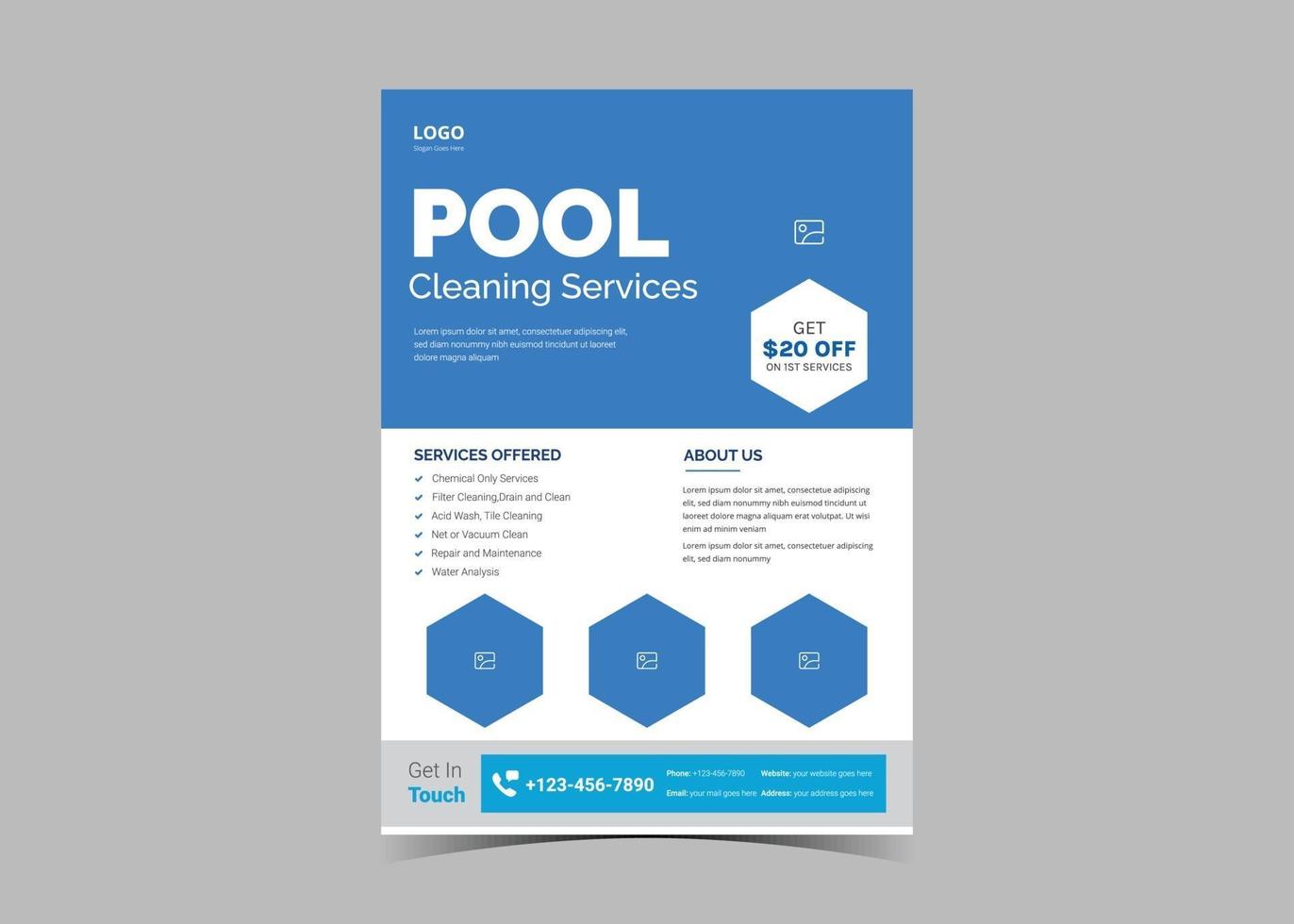 Swimming pool cleaning service flyer template. vector