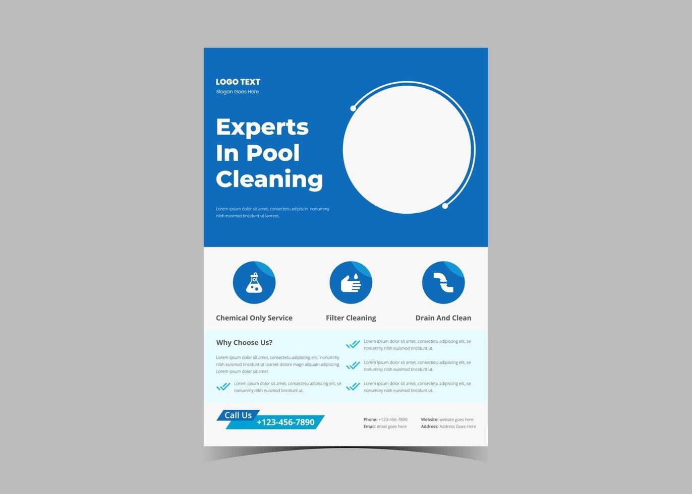 Swimming pool cleaning service flyer template. vector