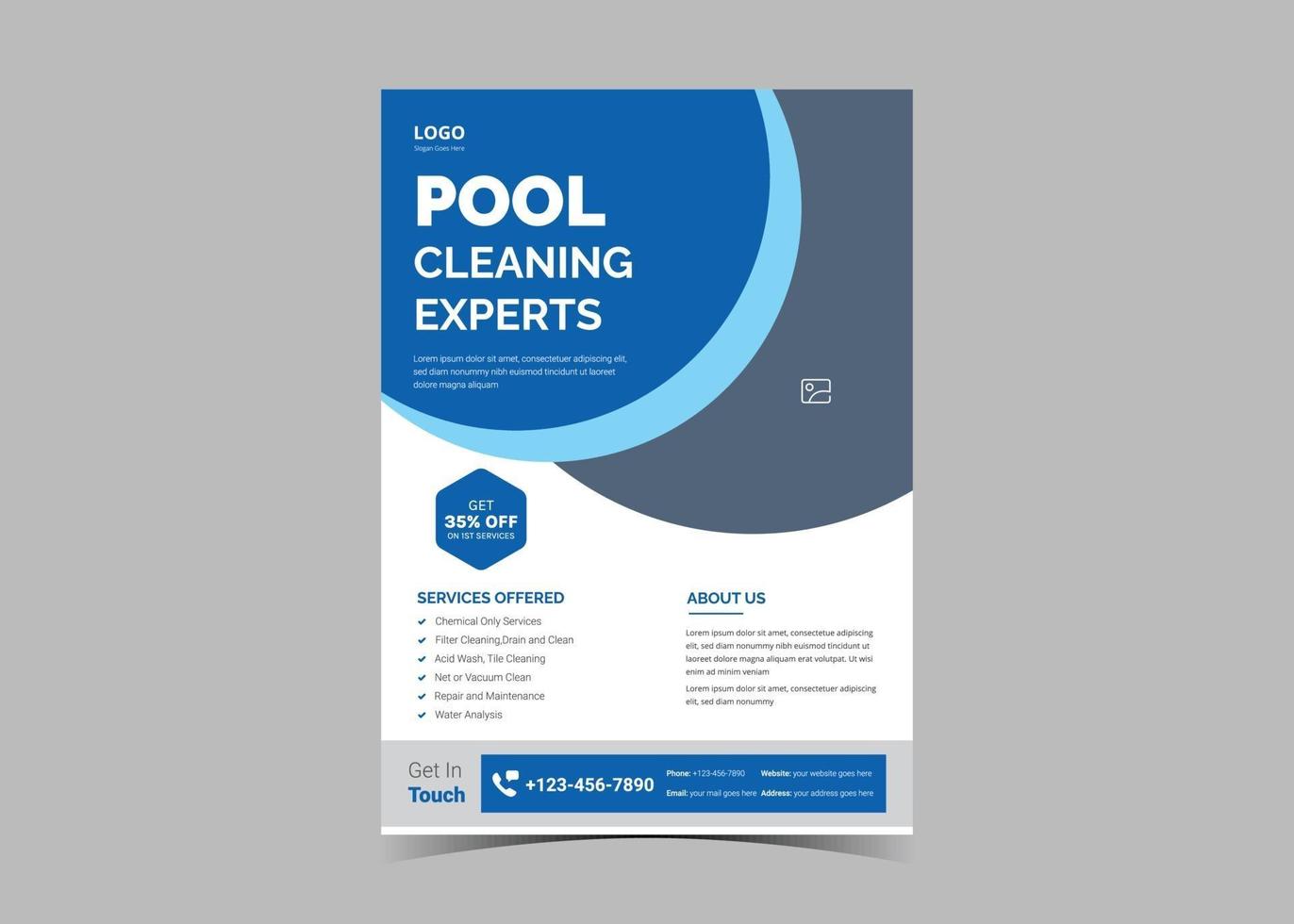 Swimming pool cleaning service flyer template. vector