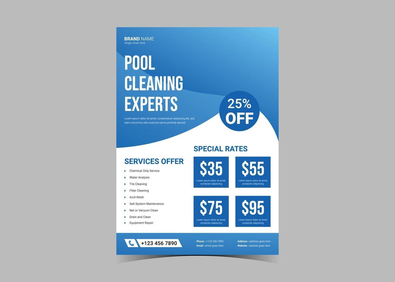 Swimming pool cleaning service flyer template. vector