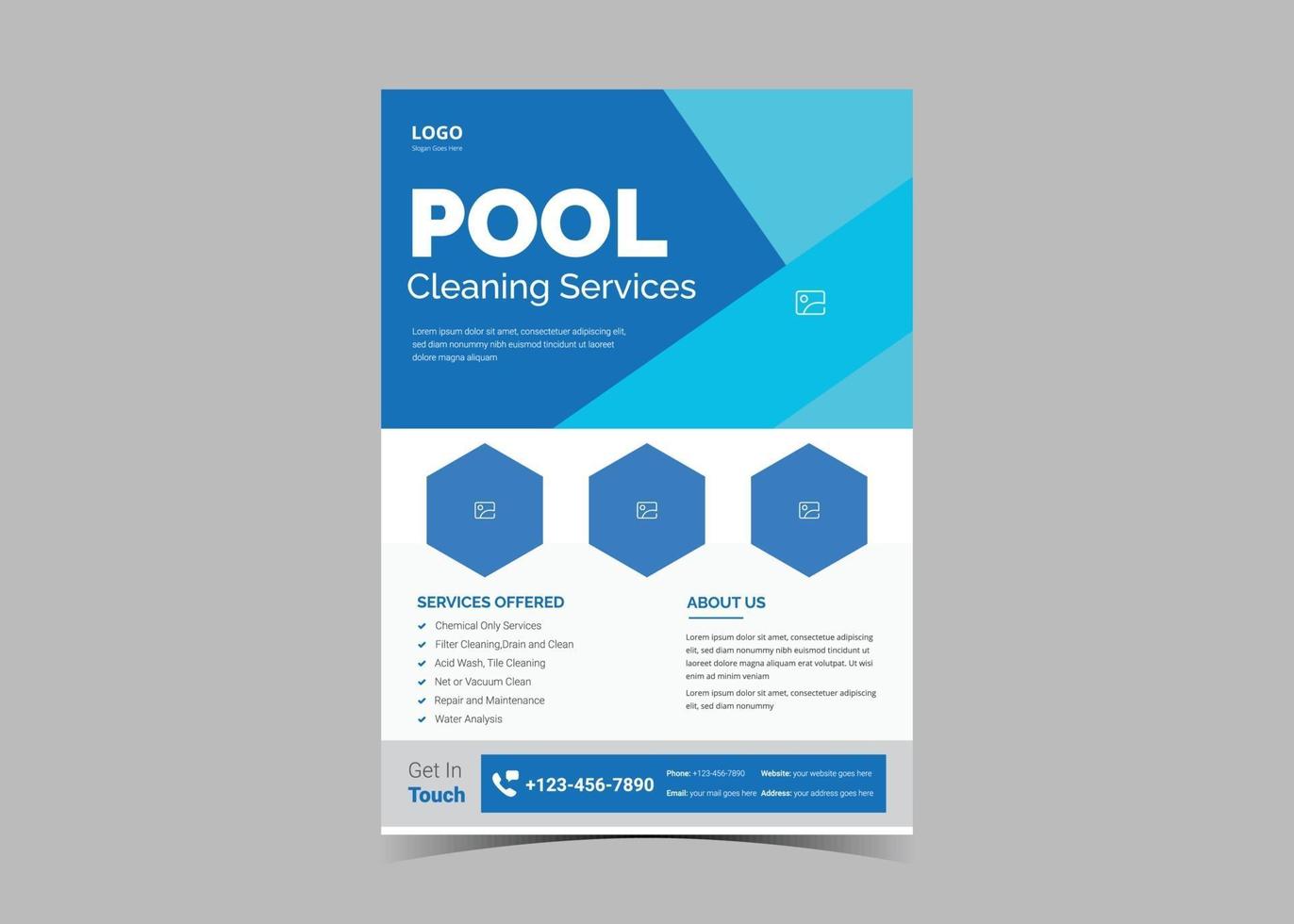 Swimming pool cleaning service flyer template. vector