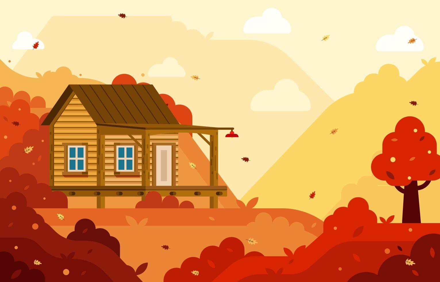 Autumn Mountain Cabin concept vector