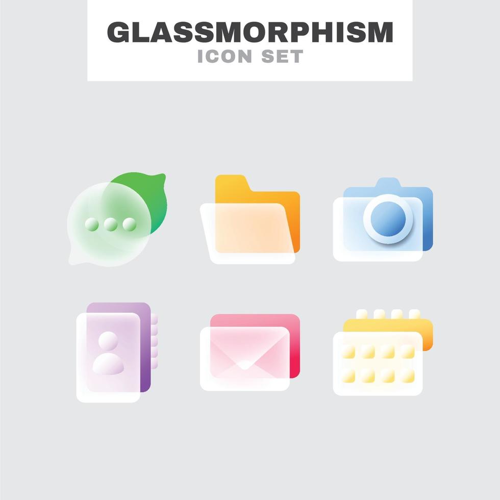 conjunto de iconos de glassmorfismo vector