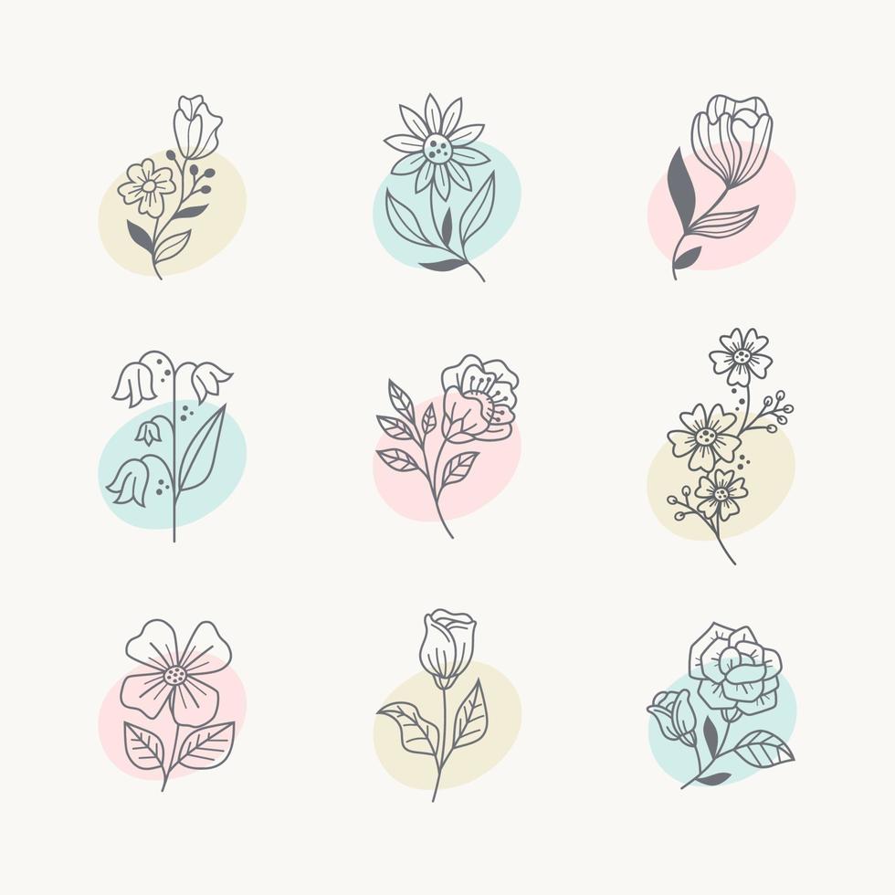 conjunto de iconos de contorno de flores vector