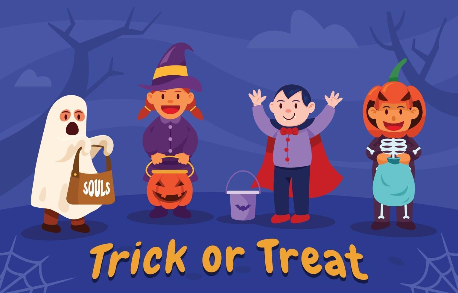 Kids Play Trick Or Treat On Halloween Day vector