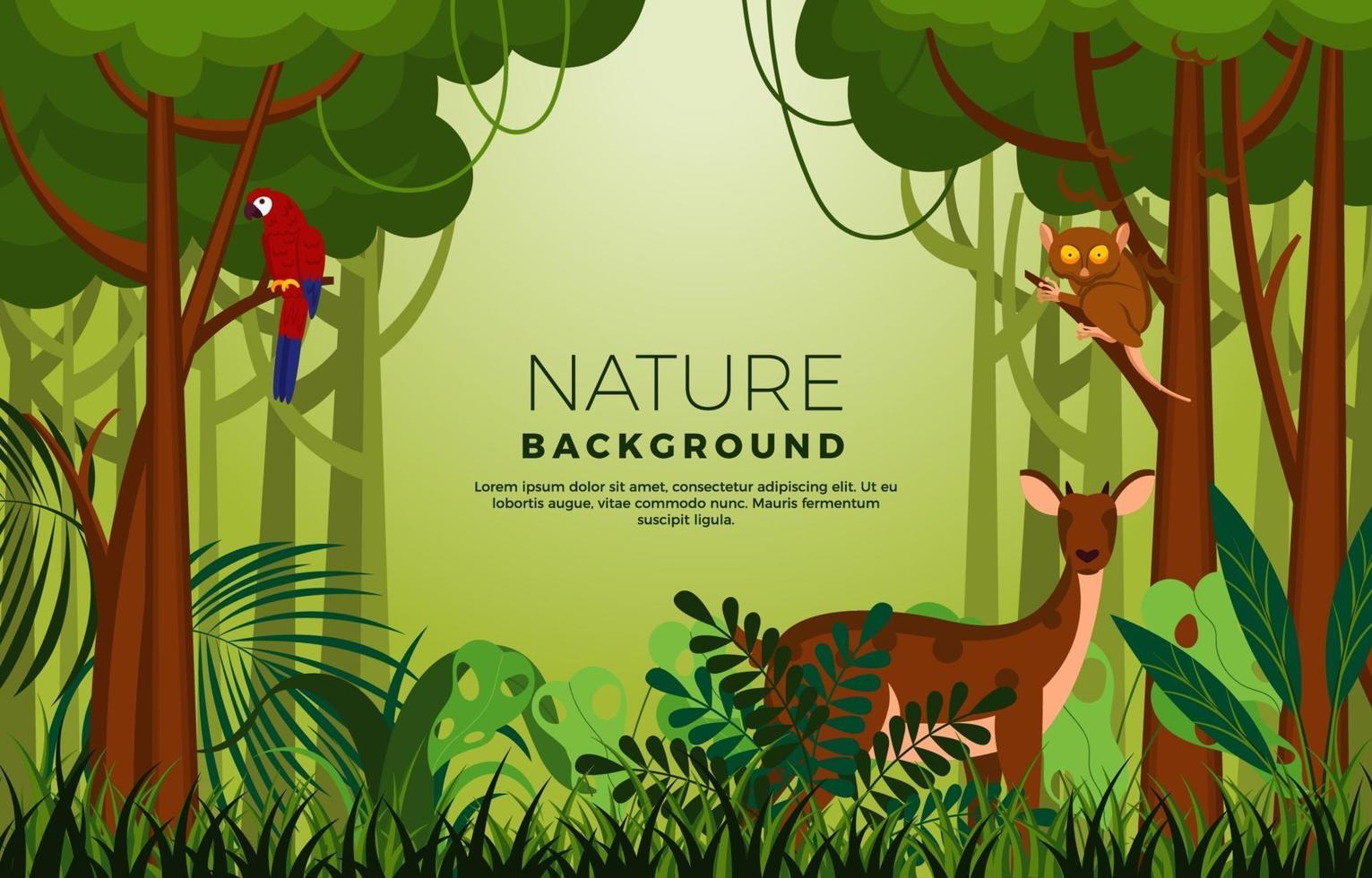 fondo de selva con flora y fauna vector