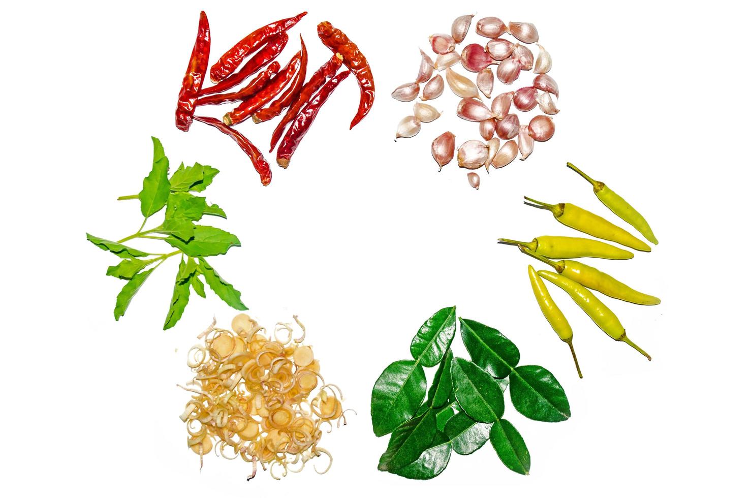 Ingredients and condiment on top of the table, Thai spicy ingredients. photo