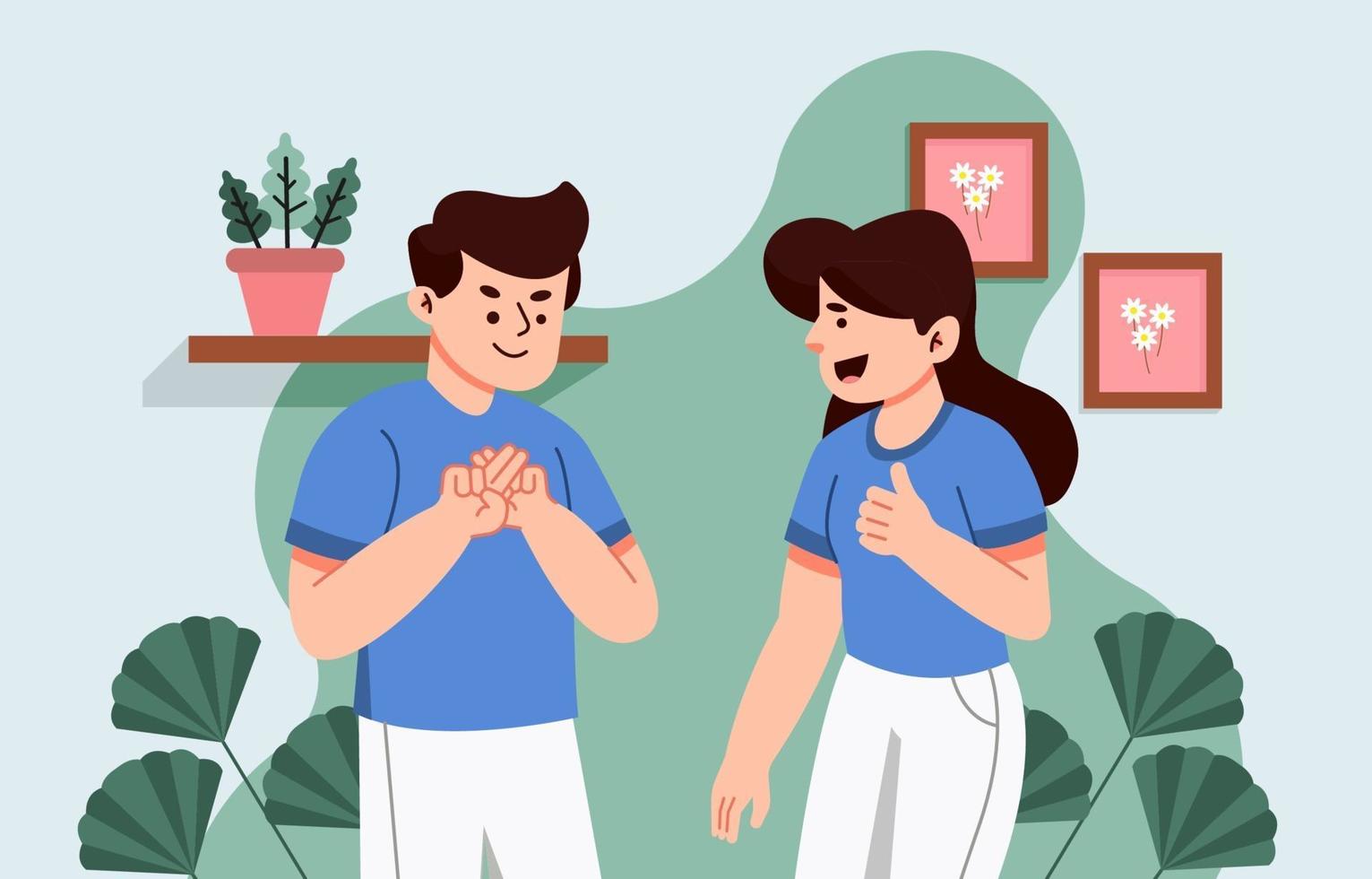 hombre y mujer comunicándose con lenguaje de signos vector