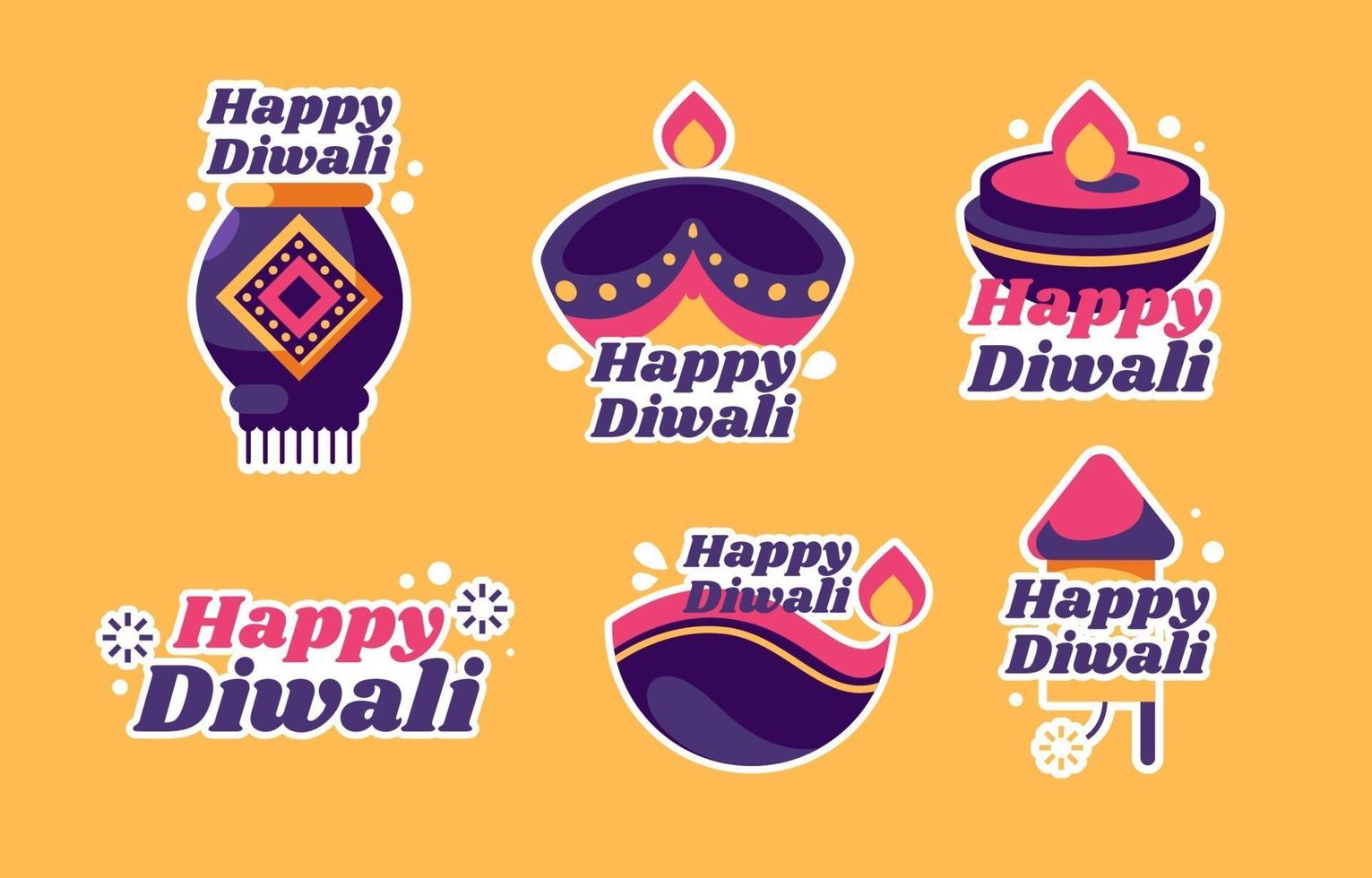 Happy Diwali Festival Sticker Collection vector