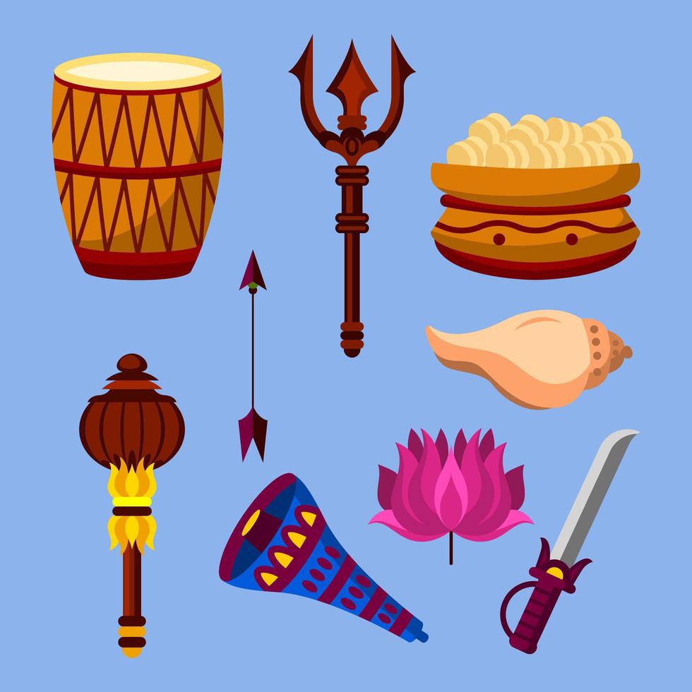 Navratri Festival Instruments and Ornaments vector