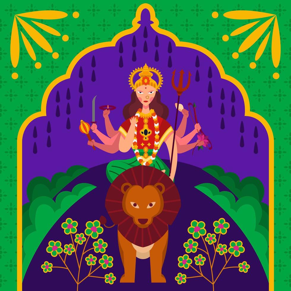 Goddess Durga Prevailing Against Evil vector