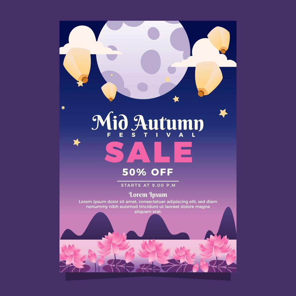 Field of Flowers During Mid Autumn Night Sale vector