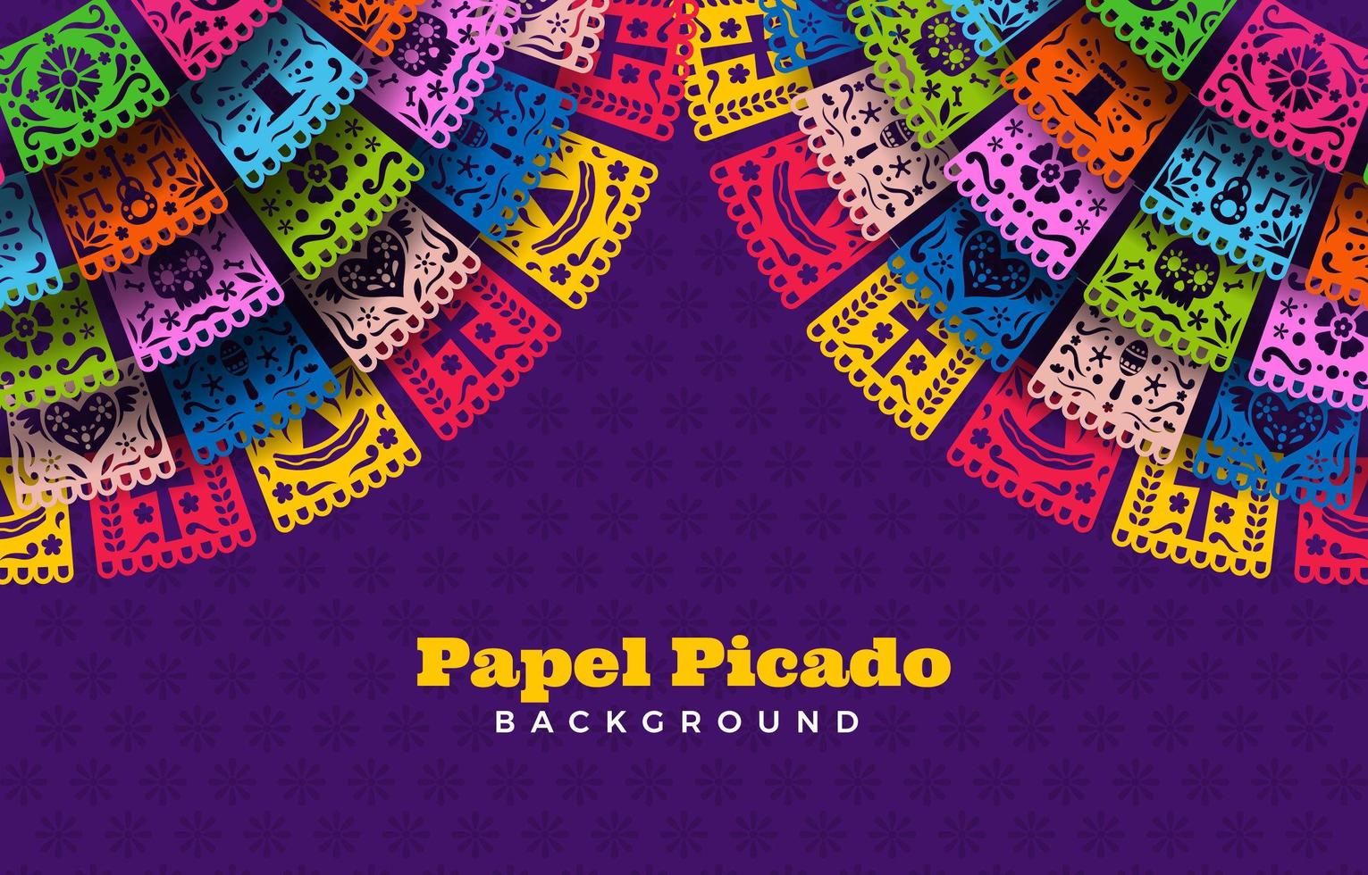 papel picado de varios colores sobre fondo morado vector