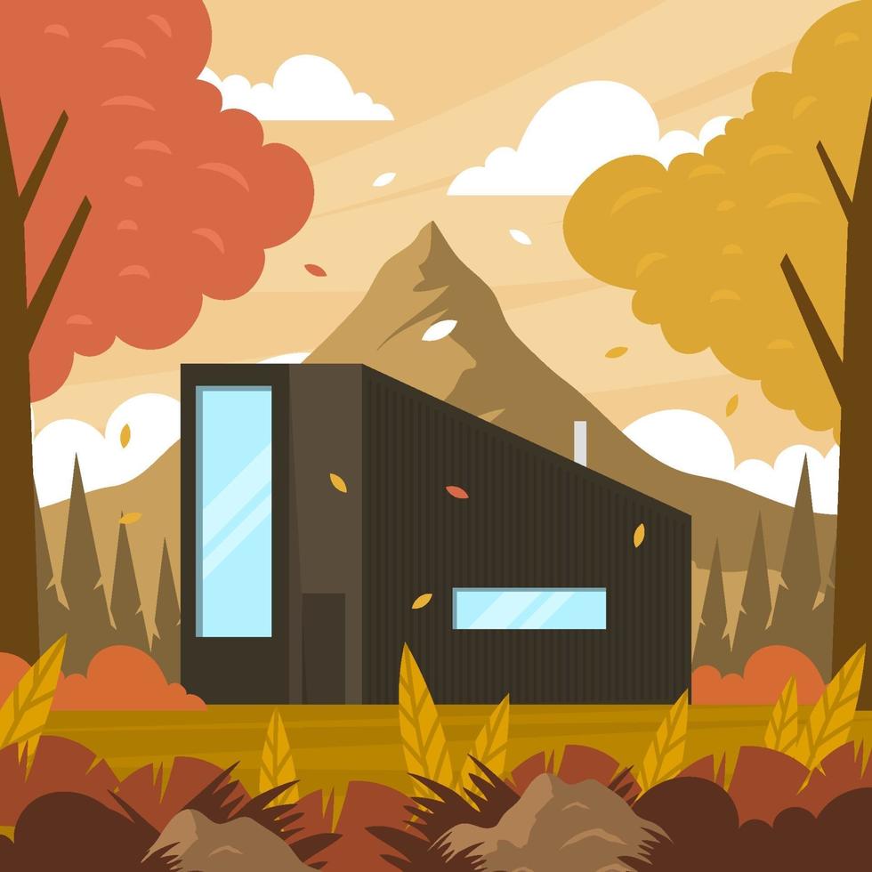 cabaña de madera en el bosque en otoño vector