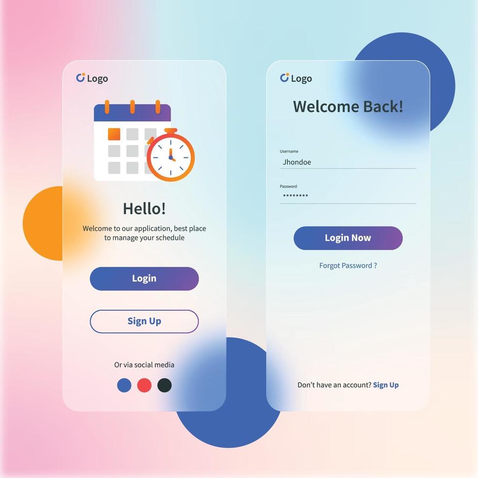 plantillas de inicio de sesión de interfaces glassmorphism para aplicaciones móviles vector