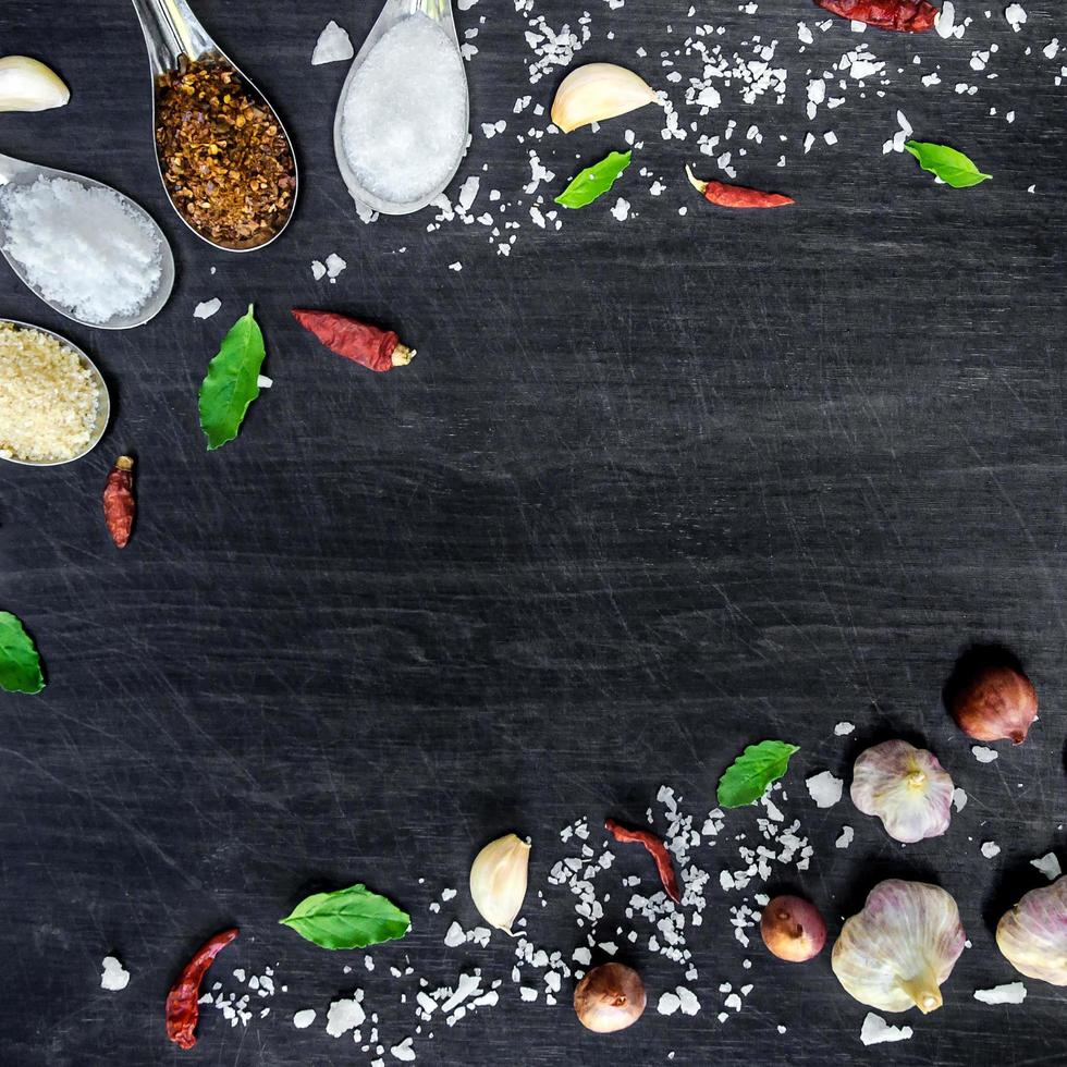 Ingredients and condiments on the table, Thai spicy ingredients. photo