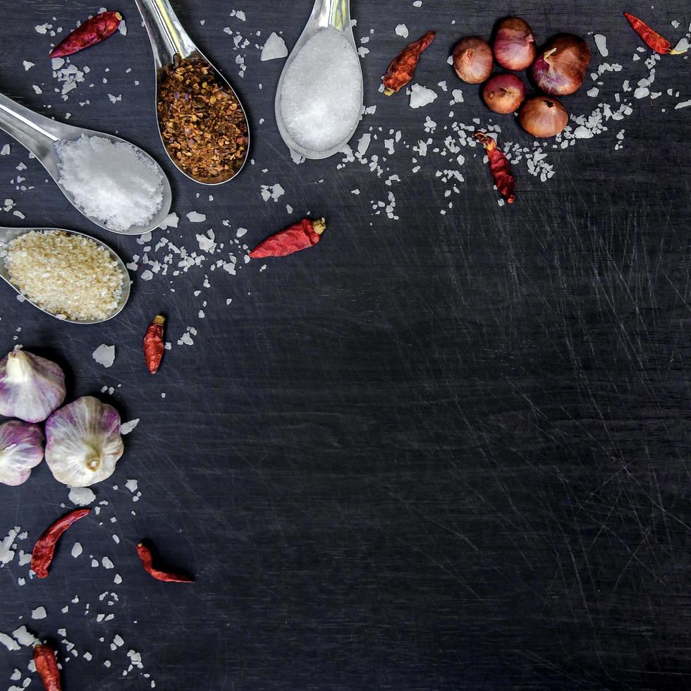 Ingredients and condiments on the table, Thai spicy ingredients. photo