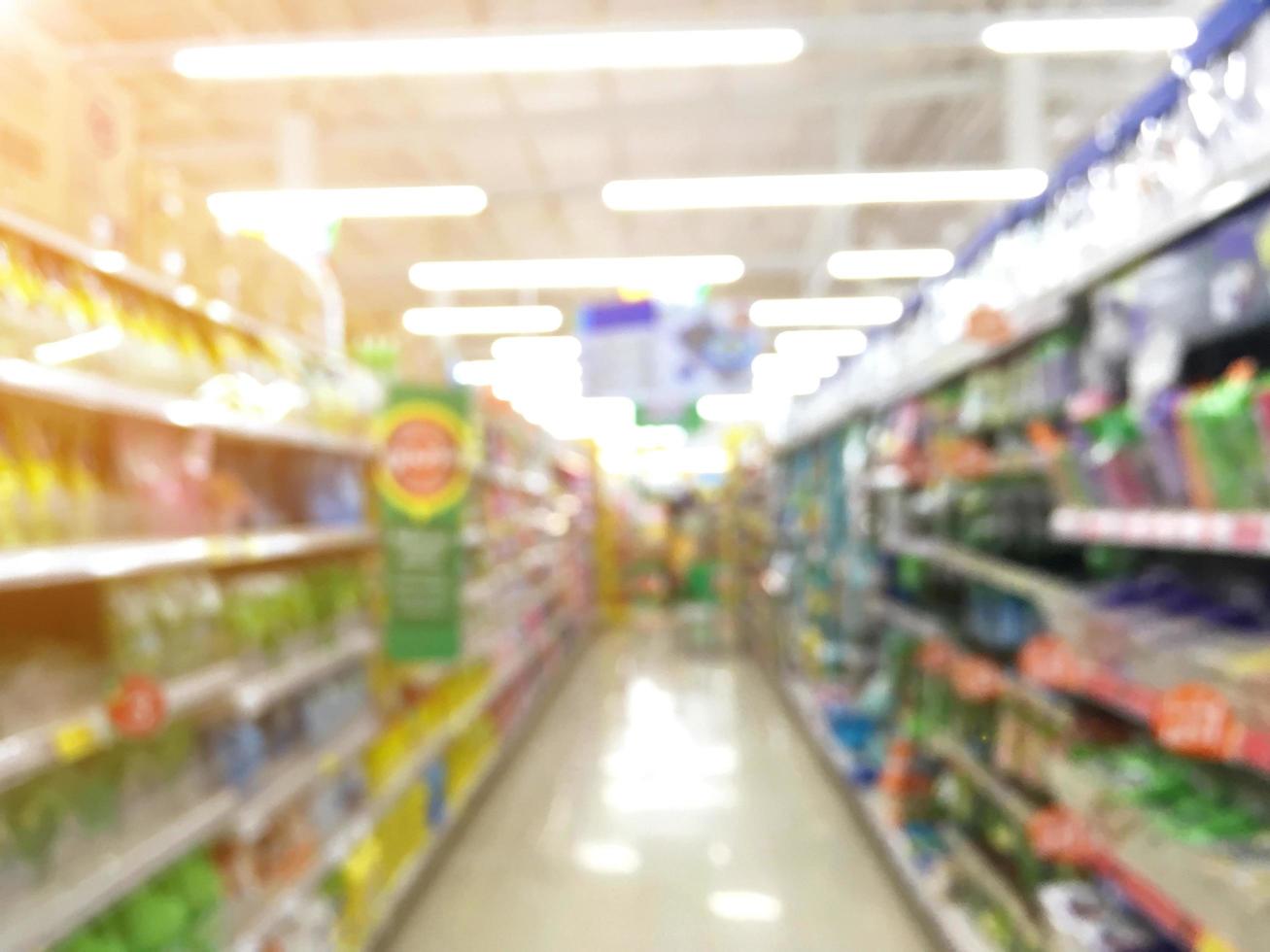 borrosa de supermercado y tienda departamental o centro comercial. foto