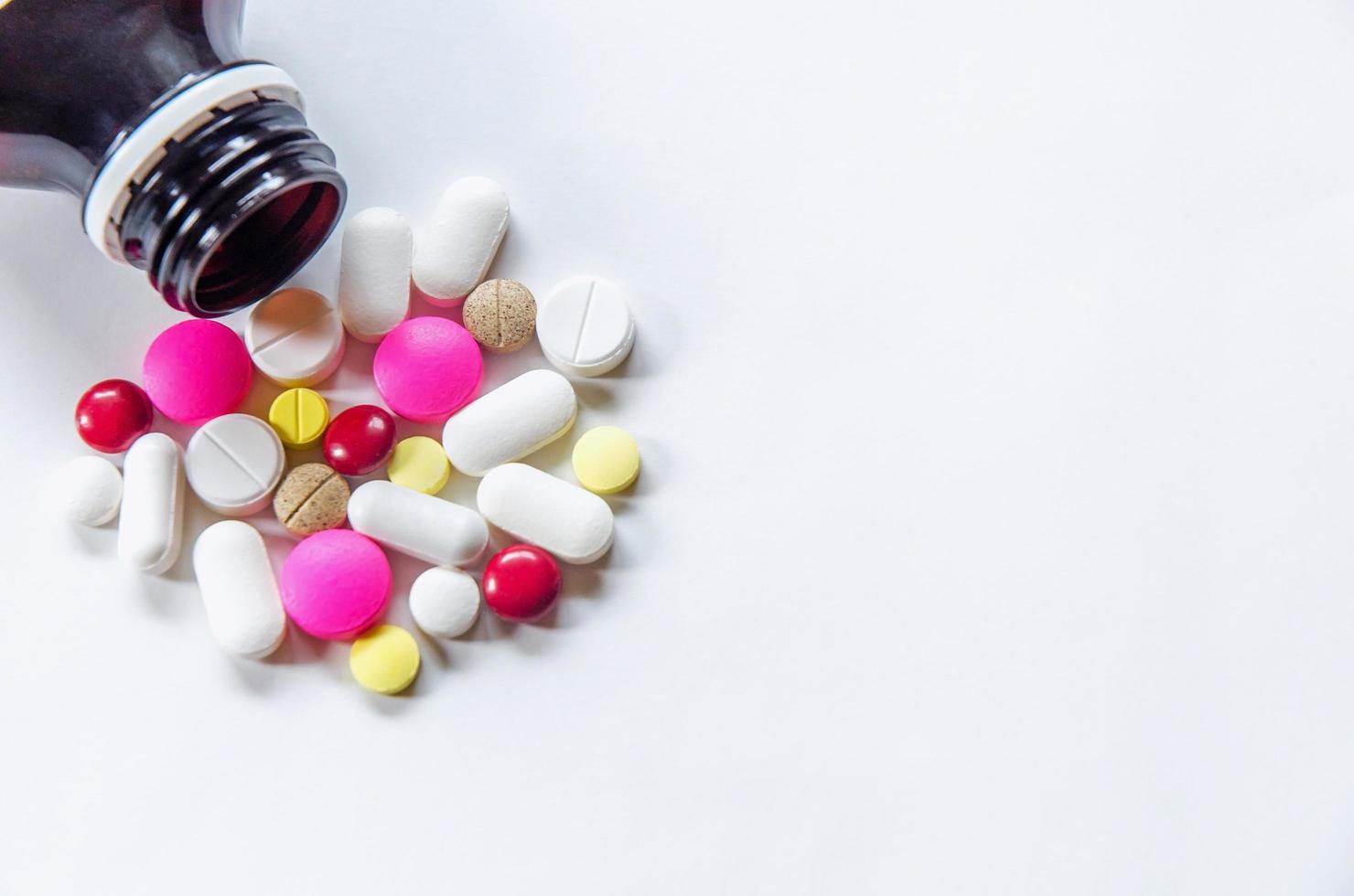 Close up of pills and drug, Pack of tablet drug and capsule pills. photo