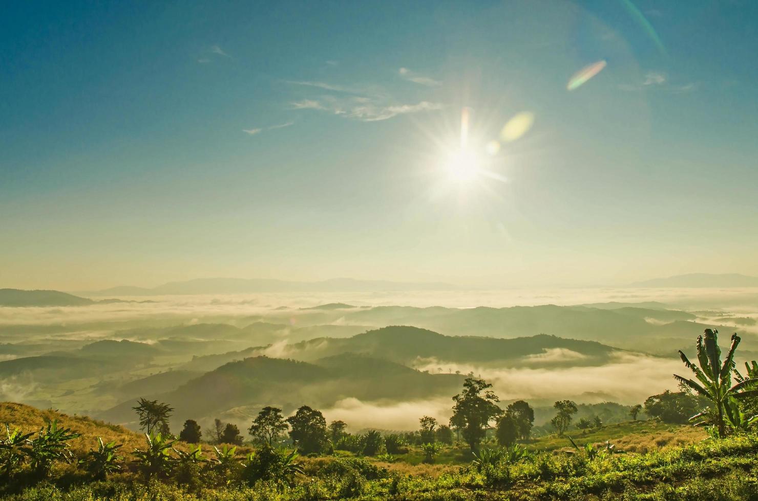 Landscape of mountain with clouds and fog, The fog on mountain. photo