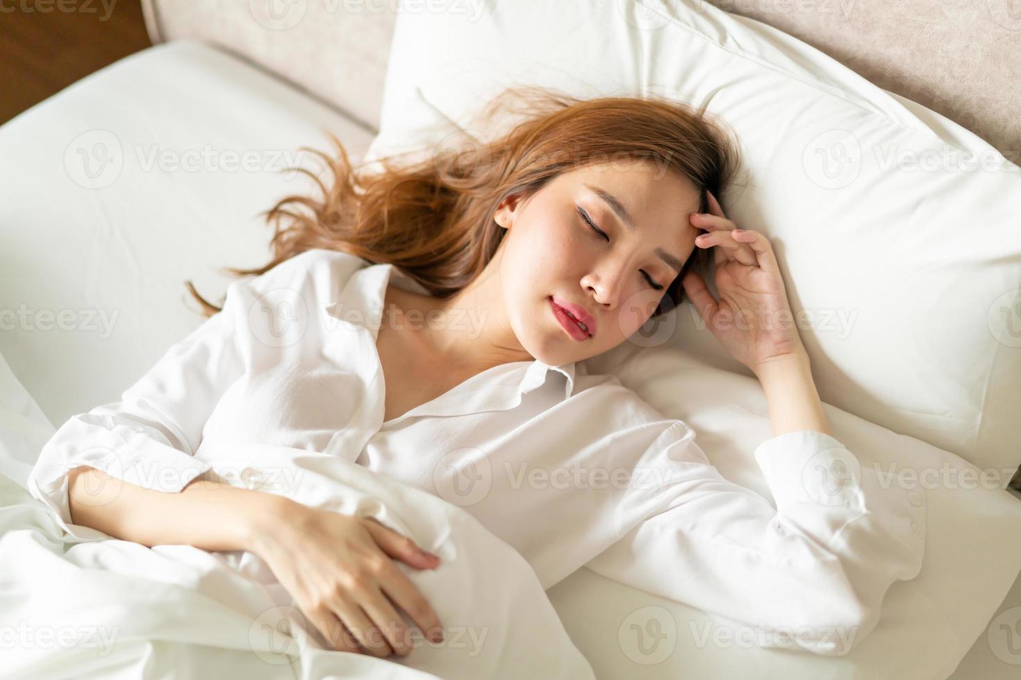 portrait beautiful woman sleeping on bed photo