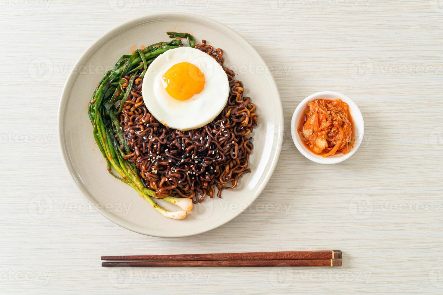 Dried Korean spicy black sauce instant noodles photo