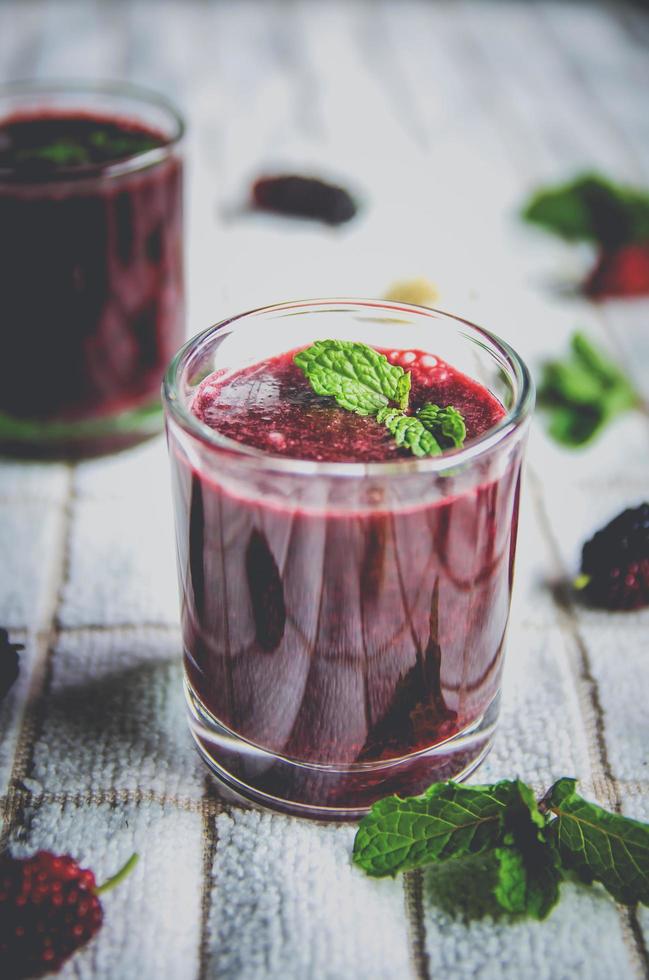 Mulberry juice and mulberry fruit, Fresh berry fruit smoothies. photo