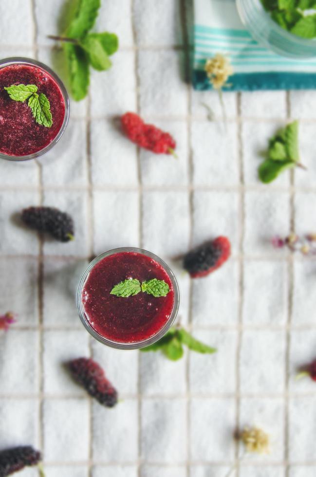 Mulberry juice and mulberry fruit, Fresh berry fruit smoothies. photo
