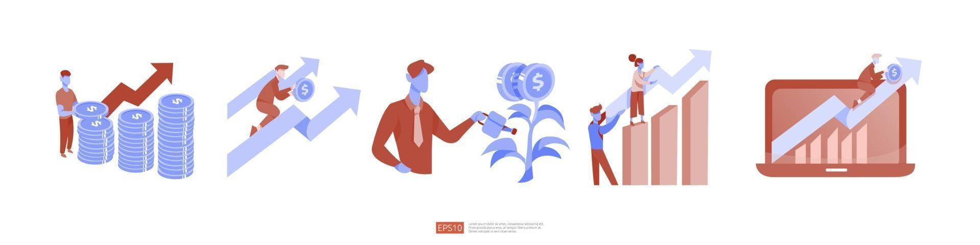 Ilustración de concepto de aumento de tasa de salario de ingresos con carácter de personas vector