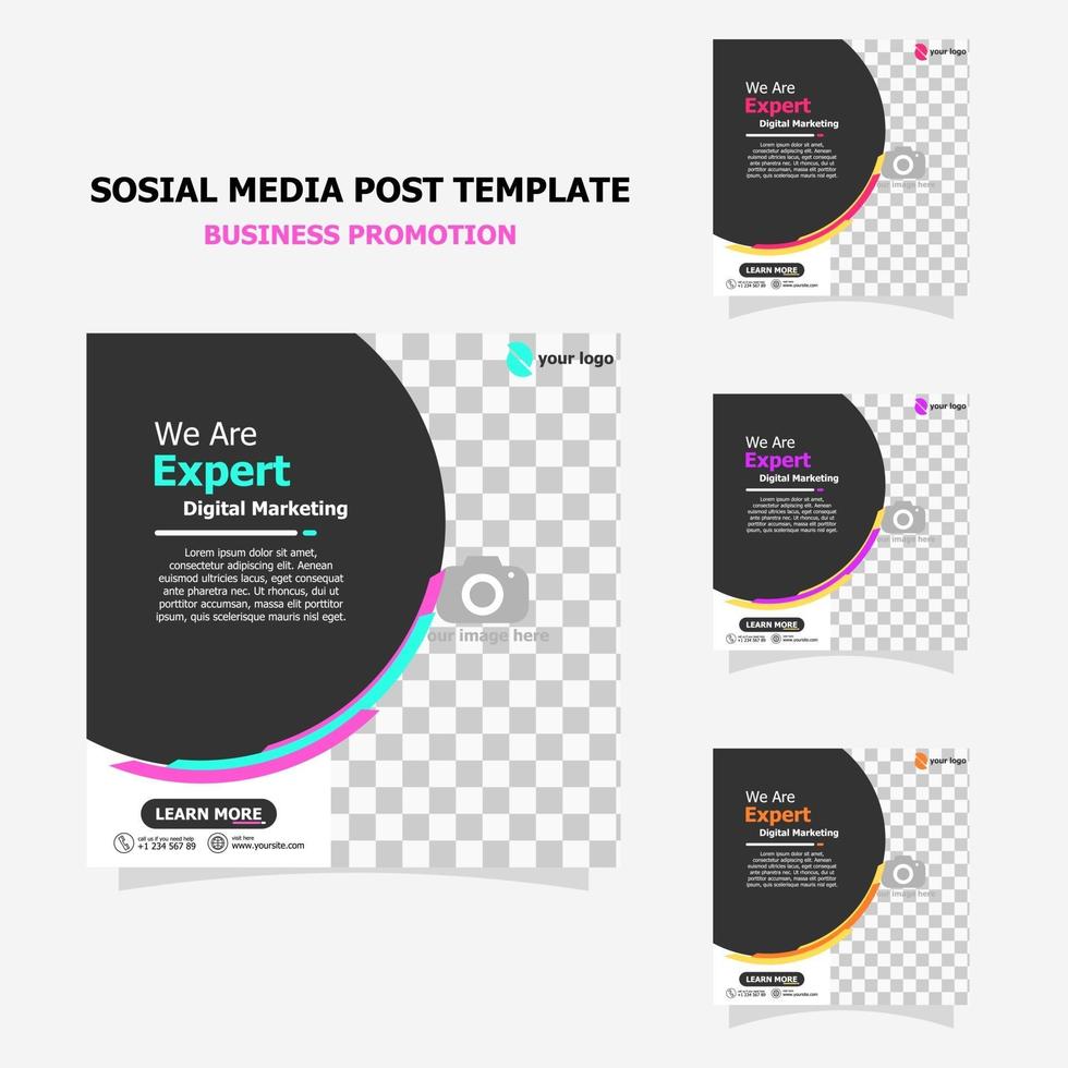 Social media post template set full colour style five vector