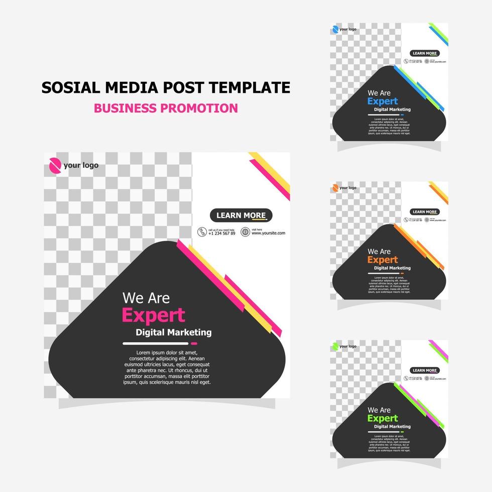 Social media post template set full colour style four vector