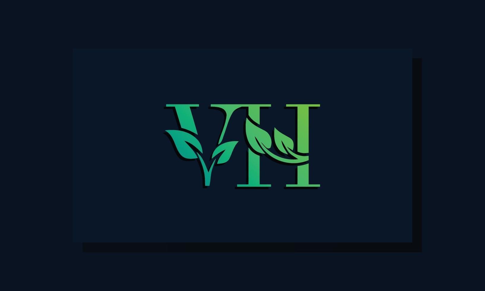 logotipo de vh inicial de estilo de hoja mínima vector