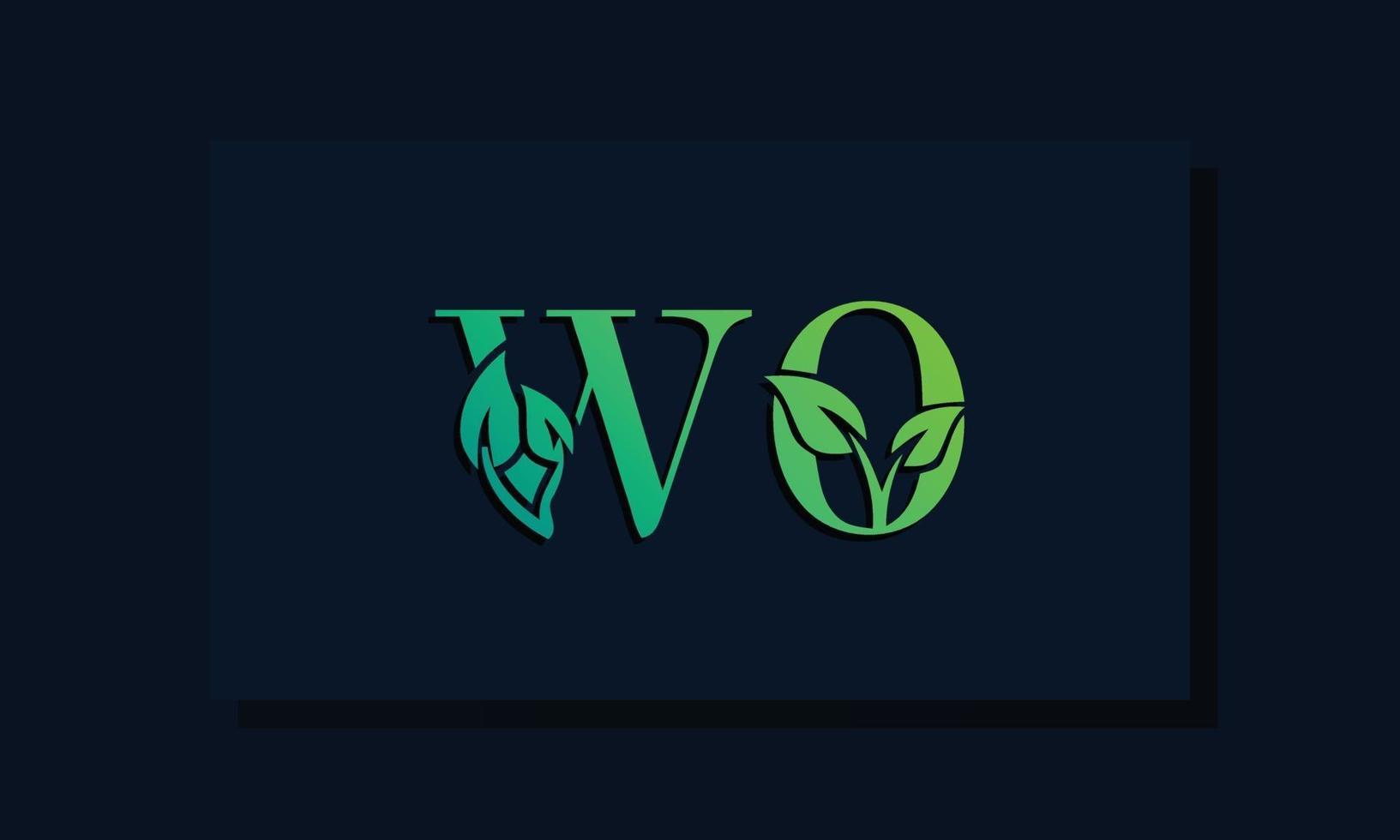 logotipo de wo inicial de estilo de hoja mínima vector
