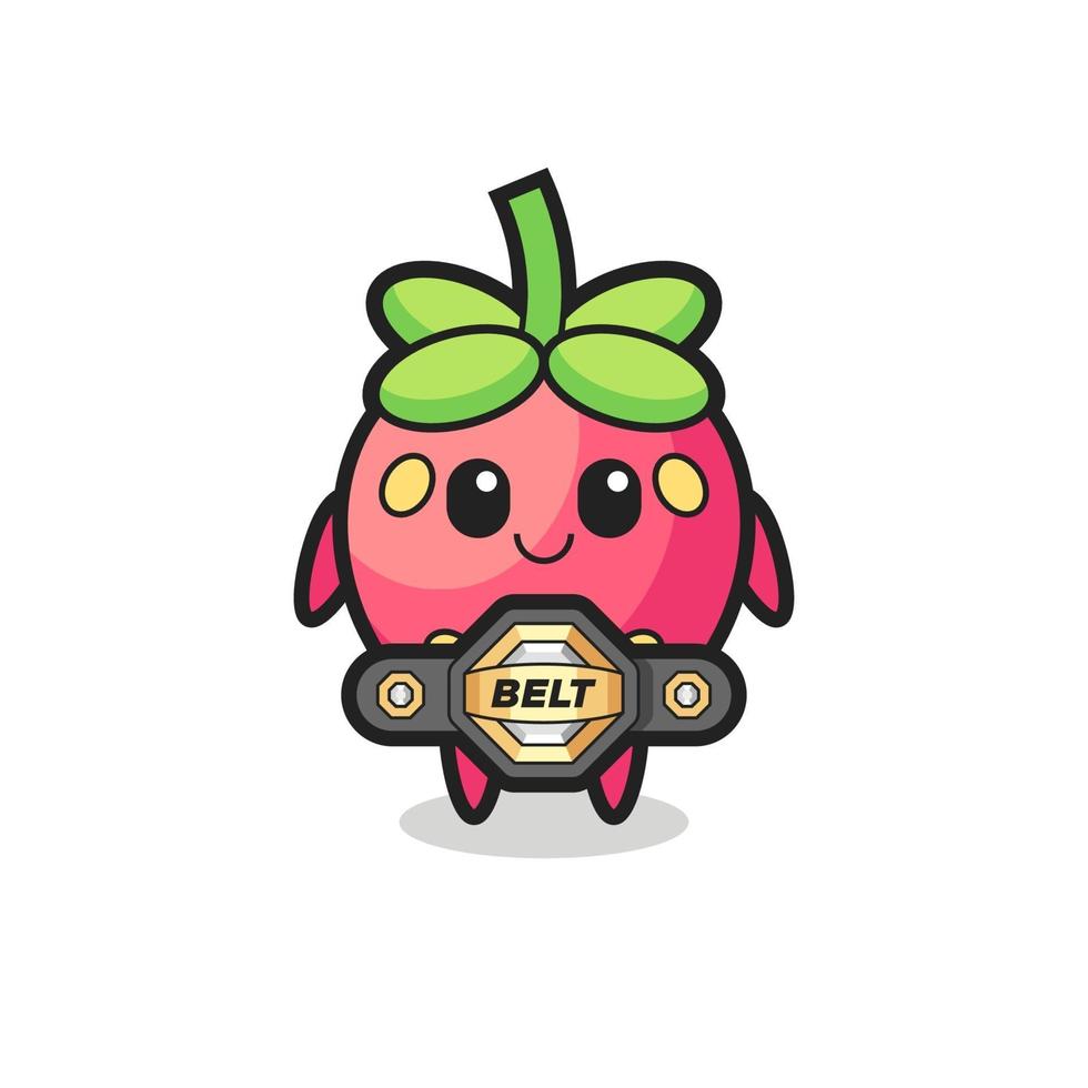 the MMA fighter strawberry mascot with a belt vector