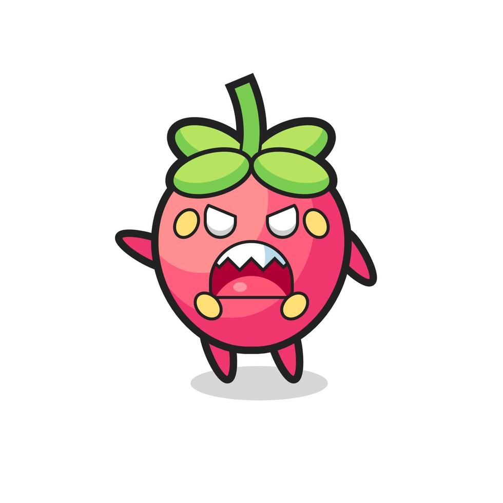 cute strawberry cartoon in a very angry pose vector