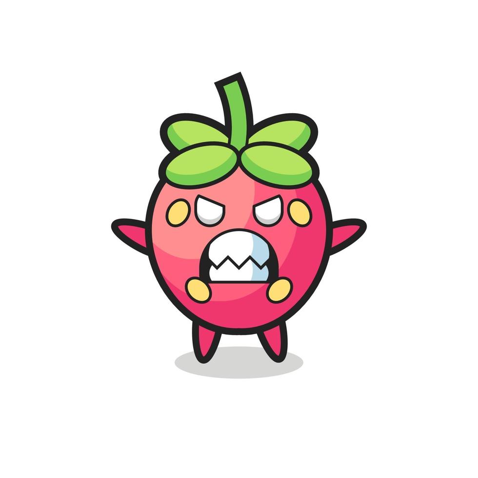 wrathful expression of the strawberry mascot character vector