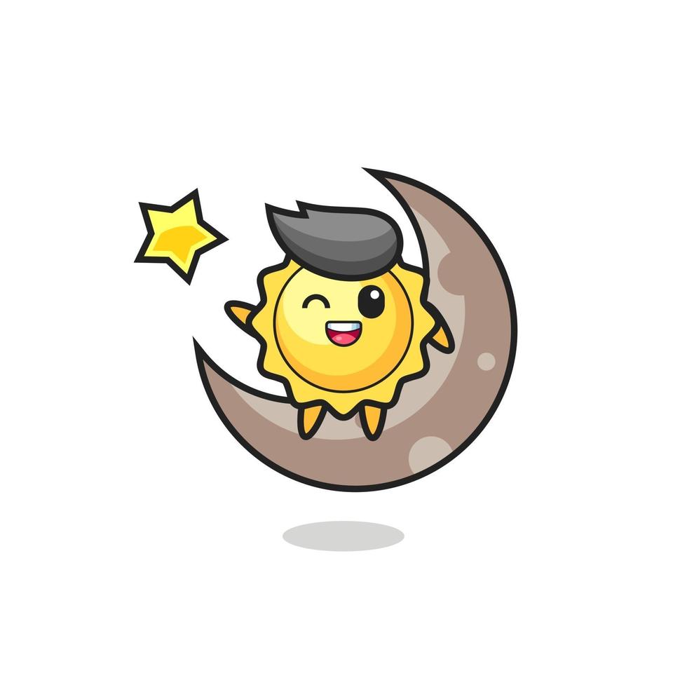 illustration of sun cartoon sitting on the half moon vector