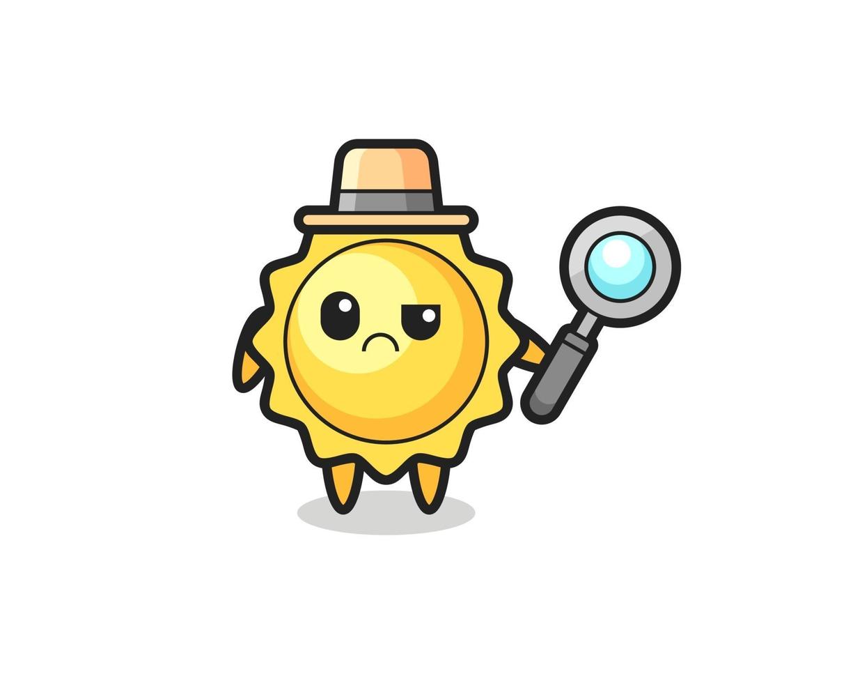 la mascota del lindo sol como detective. vector