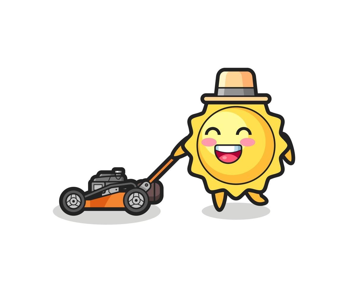 illustration of the sun character using lawn mower vector