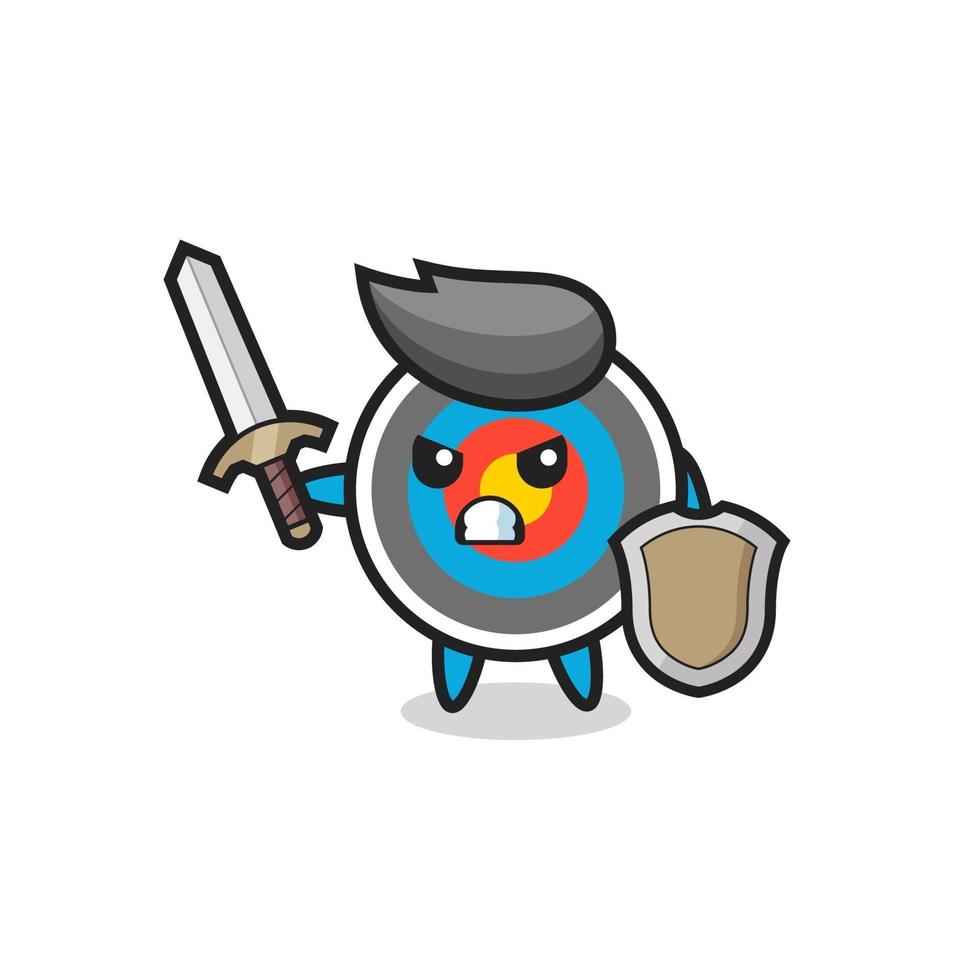 cute target archery soldier fighting with sword and shield vector