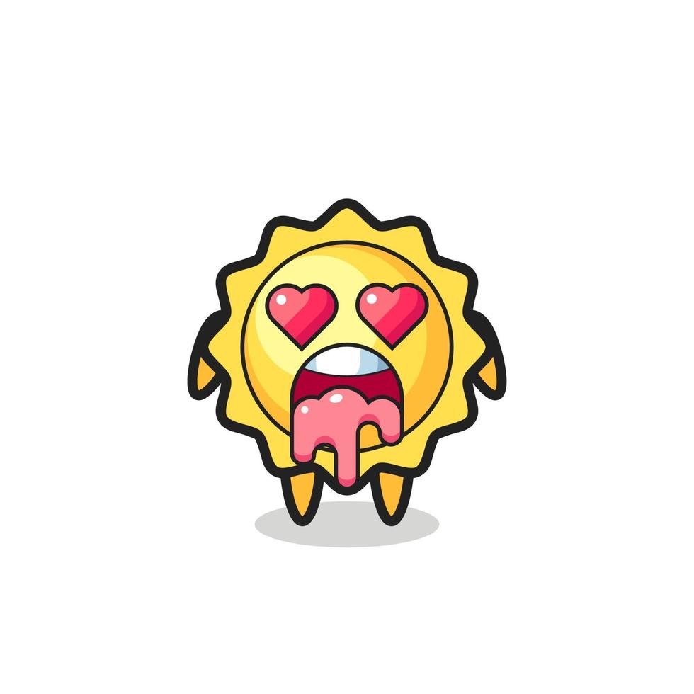 the falling in love expression of a cute sun with heart shaped eyes vector