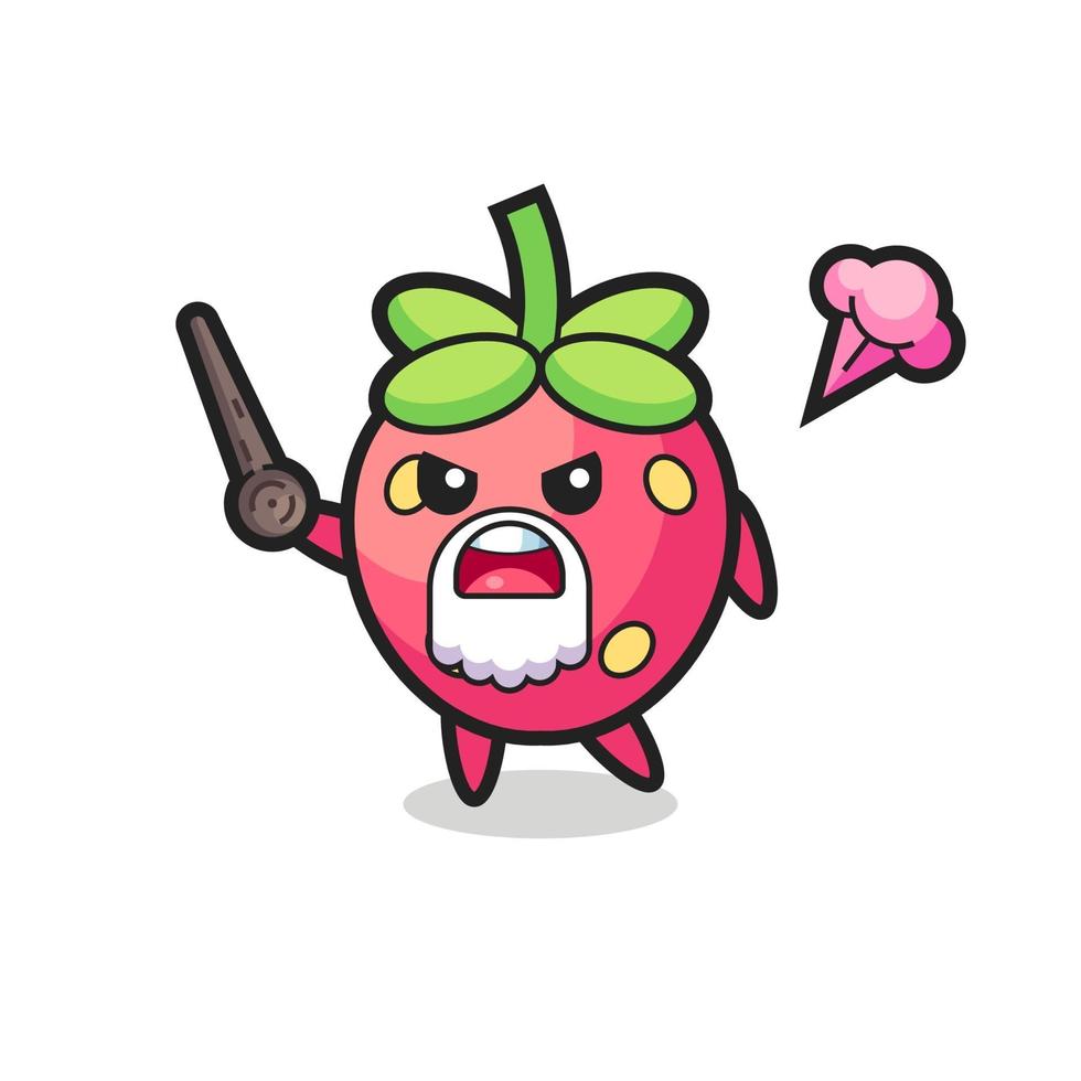 cute strawberry grandpa is getting angry vector